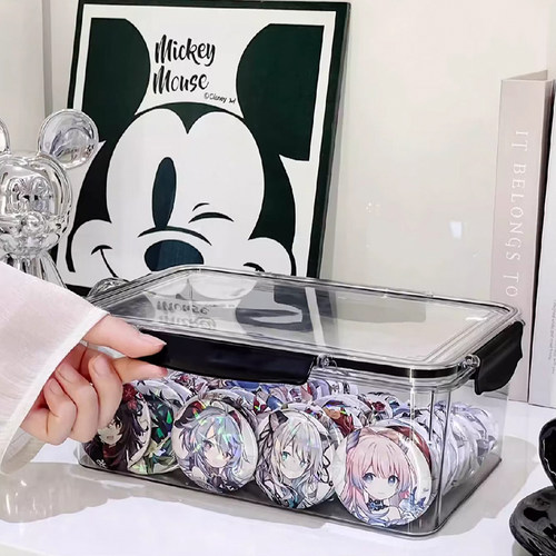 吧唧收纳盒亚克力透明带盖密封防潮徽章动漫周边谷子防尘展示盒子 - 图1