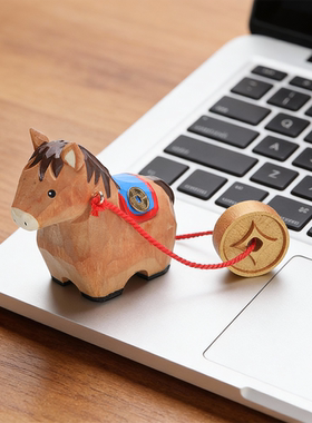 手工木雕丨马年马上有钱新年春节礼物小马桌面摆件生日礼品情人节