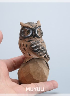 手工木雕猫头鹰丨小鸟办公室工位电脑桌面摆件创意可爱圣诞节礼物