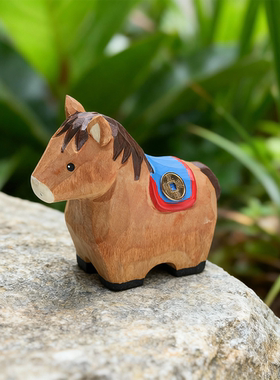 手工木雕丨马年马上有钱38节春节礼物小马桌面摆件生日礼品开业