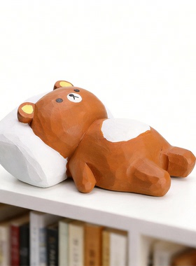 手工木雕丨日系古早轻松熊桌面摆件小熊懒懒熊装饰摆件38节礼物