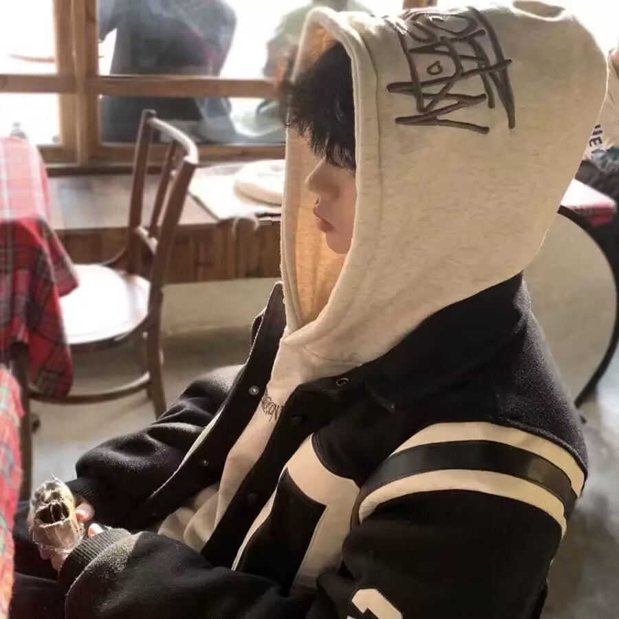 连帽卫衣男秋冬新款重磅纯棉高级感刺绣大码情侣款男女宽松外套潮 - 图0