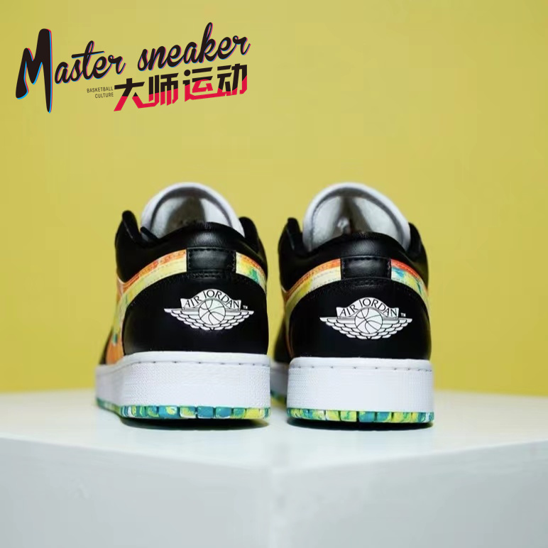 Air Jordan 1 Low SE黑绿橙扎染女子低帮复古篮球鞋DJ6252-038-图2