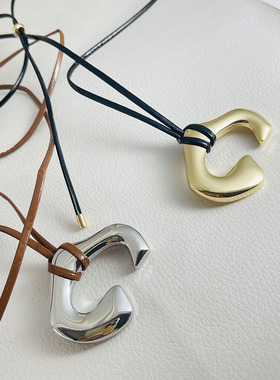 皮绳项链毛衣链吊坠小众设计