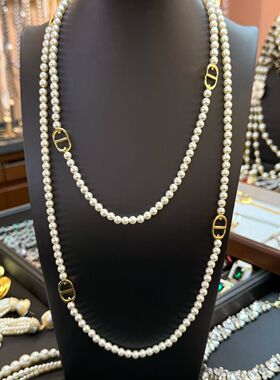 珍珠字母C项链女毛衣链