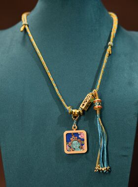 藏式民族风女性护身绿度母手绘卡项链