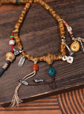 藏风藏式牦牛骨雕刻阿呆108颗佛珠念珠包邮到家