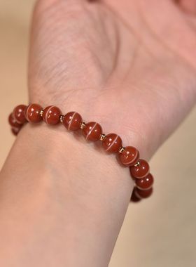 红肉一线药师搭配西亚天珠女士单圈手串