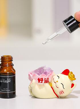 可爱招财猫天然水晶原石扩香石工位摆件创意礼品好运猫黄紫水晶石