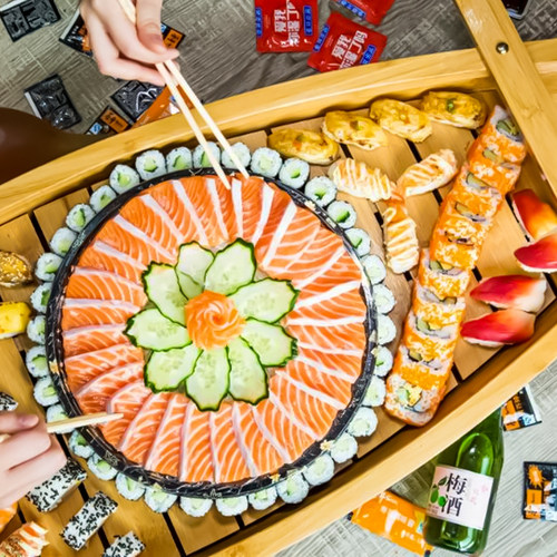寿司船竹船木船日式刺身盘竹制龙船海鲜拼盘即食餐具专用盘干冰船 - 图0