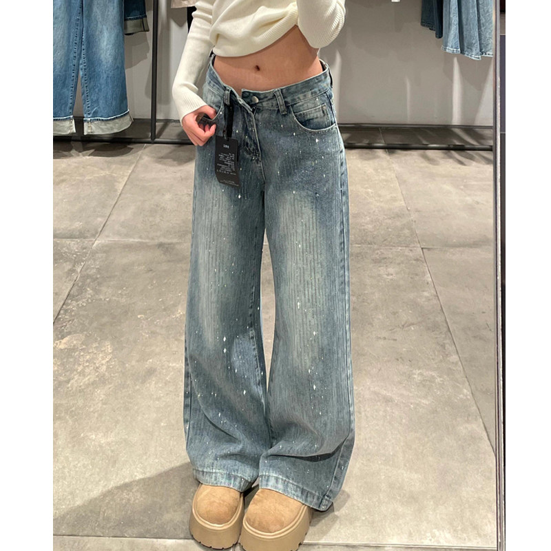 大码美式复古满天星闪闪烫钻牛仔裤女2026春季新款宽松直筒阔腿裤,淘宝优惠券,粉丝福利购,淘宝优惠卷