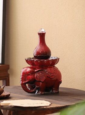 陶瓷大象流水生财摆件循环水中式桌面招财家居葫芦装饰品乔迁礼物