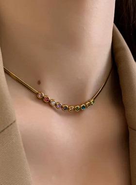 小众轻奢中国风七彩简约时尚个性气质不掉色项链手链刀片链锆石链