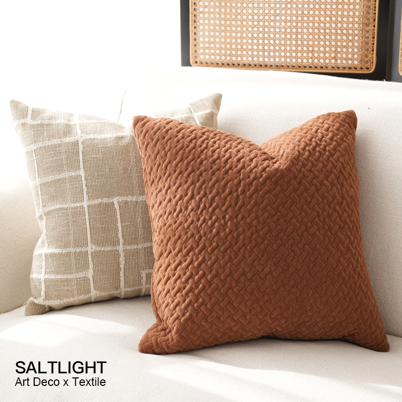 Qiu Fu Retro Warm Brown Three-dimensional Quilted Cotton Sofa Pillow Cushions Homestay Model Room Lumbar Pillow