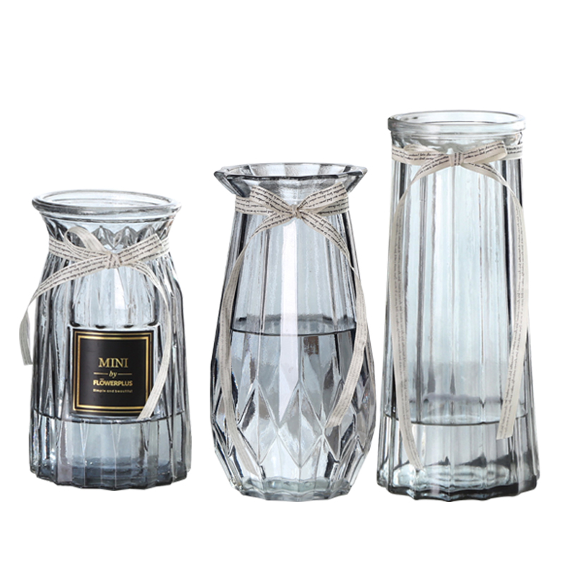 【三件套】玻璃花瓶北欧大号透明水培富贵竹玫瑰插花家用客厅摆件-图3