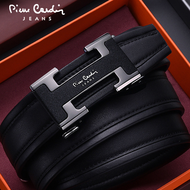 皮尔卡丹男士皮带真皮年轻人商务裤腰带自动扣高档纯牛皮腰带A