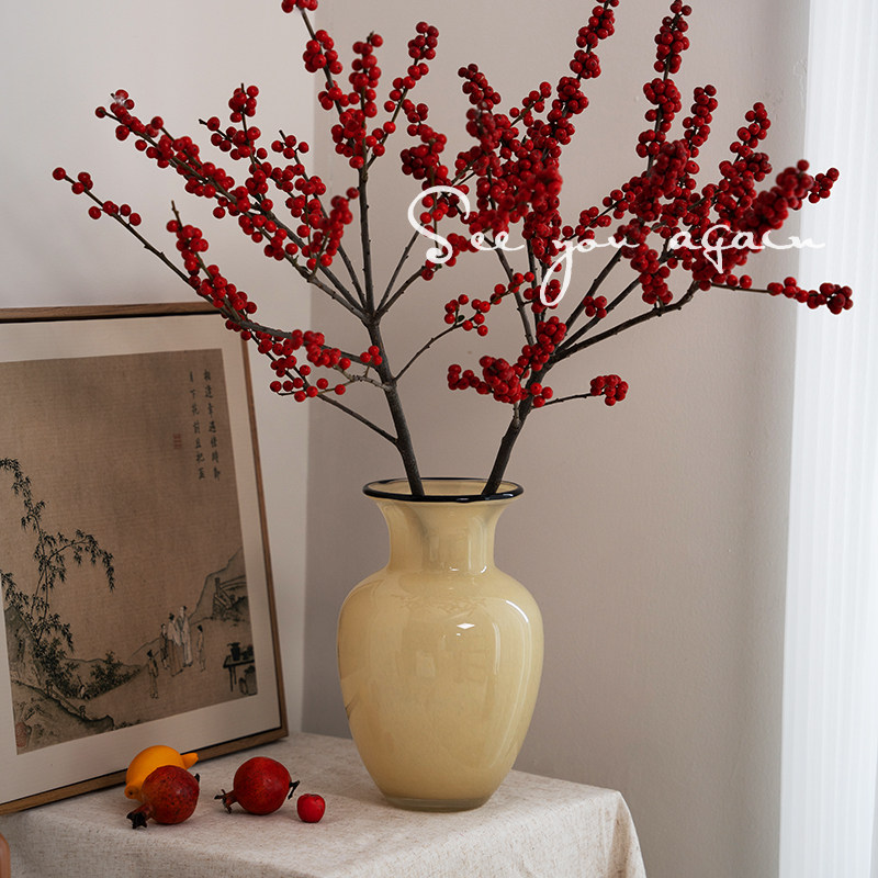 法式大肚玻璃花瓶轻奢高级感奶油色琉璃花器水培插花客厅创意摆件,淘宝优惠券,粉丝福利购,淘宝优惠卷