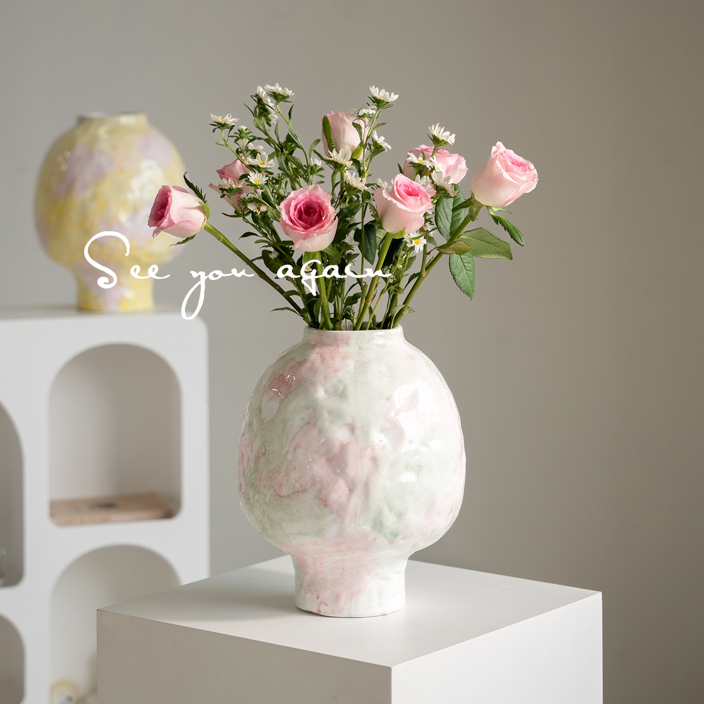 设计师款艺术花瓶彩色手绘陶瓷花器客厅插花高级感ins风桌面装饰,淘宝优惠券,粉丝福利购,淘宝优惠卷