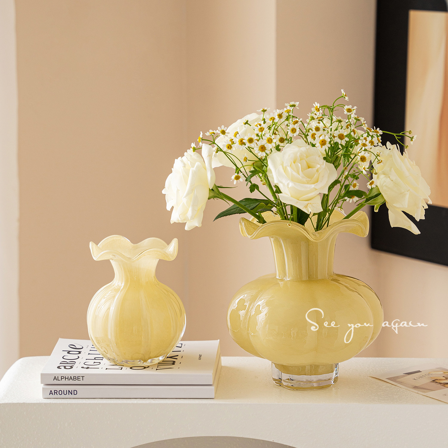 花瓶轻奢高级感欧式奶油网红玻璃客厅大口径鲜花插花艺术精致摆件,淘宝优惠券,粉丝福利购,淘宝优惠卷