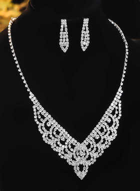 MYYA 高档奢华满钻镂空项链耳环两件套 时尚精致优雅百搭首饰套装