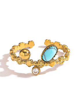 麦芽饰品不锈钢天然石开口设计戒指食指戒钛钢不掉色ring