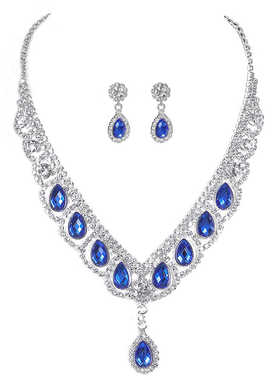 DINGKA复古满钻水滴形吊坠项链