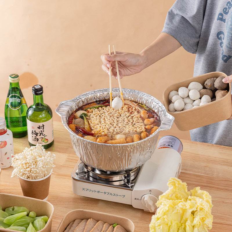 户外铝箔锅露营一次性专用火锅卡式炉炊具锡纸锅野餐加厚圆形锅具