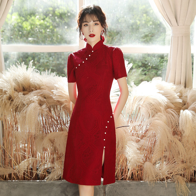 新娘2020新款酒红色平时可穿敬酒服 薇绣礼服/晚装