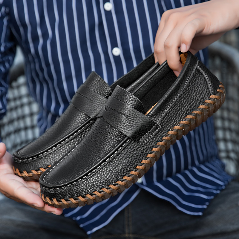 男豆豆鞋驾车皮鞋手工乐福休闲鞋春夏低帮套脚牛皮面平底缝制单鞋,淘宝优惠券,粉丝福利购,淘宝优惠卷