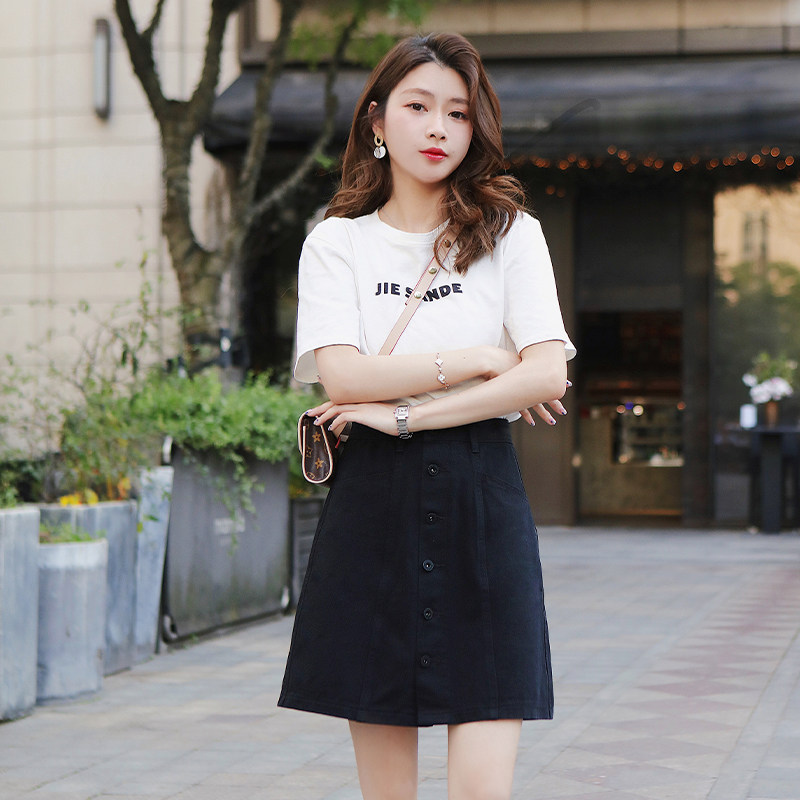 黑色牛仔裙高腰2022年新款a字裙 町佐半身裙