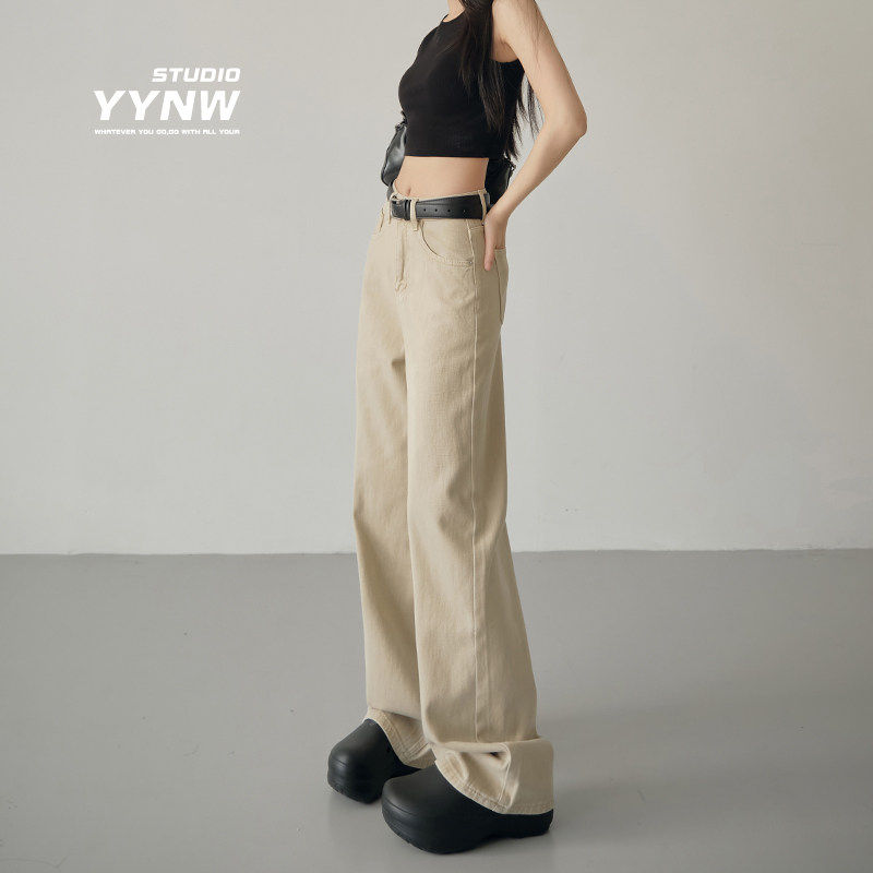 纯棉加绒加厚高腰窄版阔腿牛仔裤女2026年新款显瘦宽松直筒拖地裤,淘宝优惠券,粉丝福利购,淘宝优惠卷