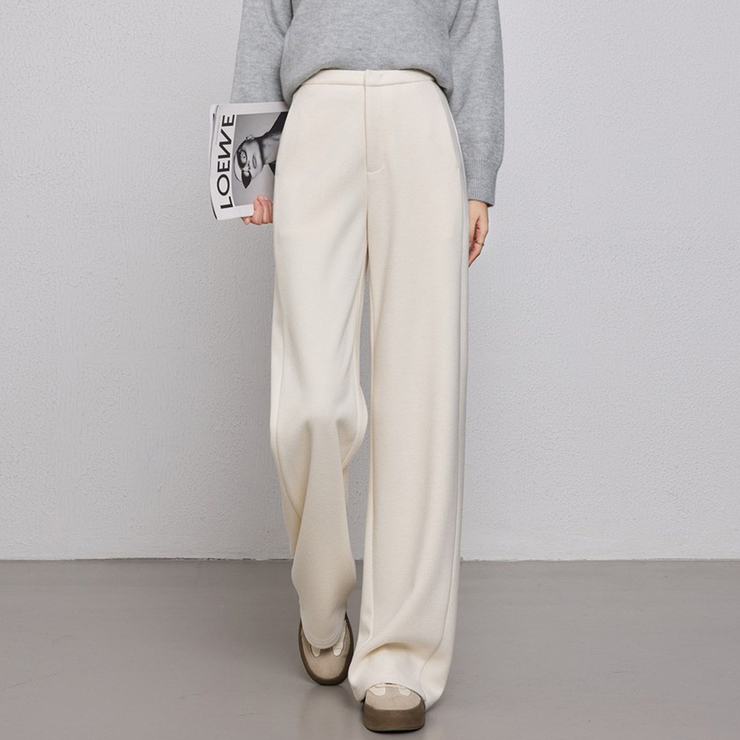 醋酸羊毛窄版阔腿裤女秋冬2026新款高腰垂感休闲西裤毛呢直筒裤子,淘宝优惠券,粉丝福利购,淘宝优惠卷