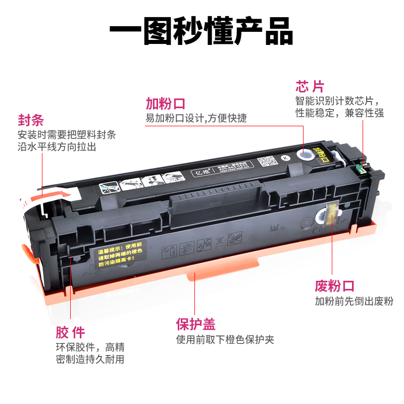 亿维适用惠普M281硒鼓 hp202a M254dn/dw m280nw m281fdn粉盒CF500A易加粉M254nw彩色M281fdw/cdw打印机墨盒 - 图1