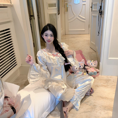 LaoLao酱「奶油公主系」波点冰丝性感睡衣女春秋款家居服高级感 - 图1