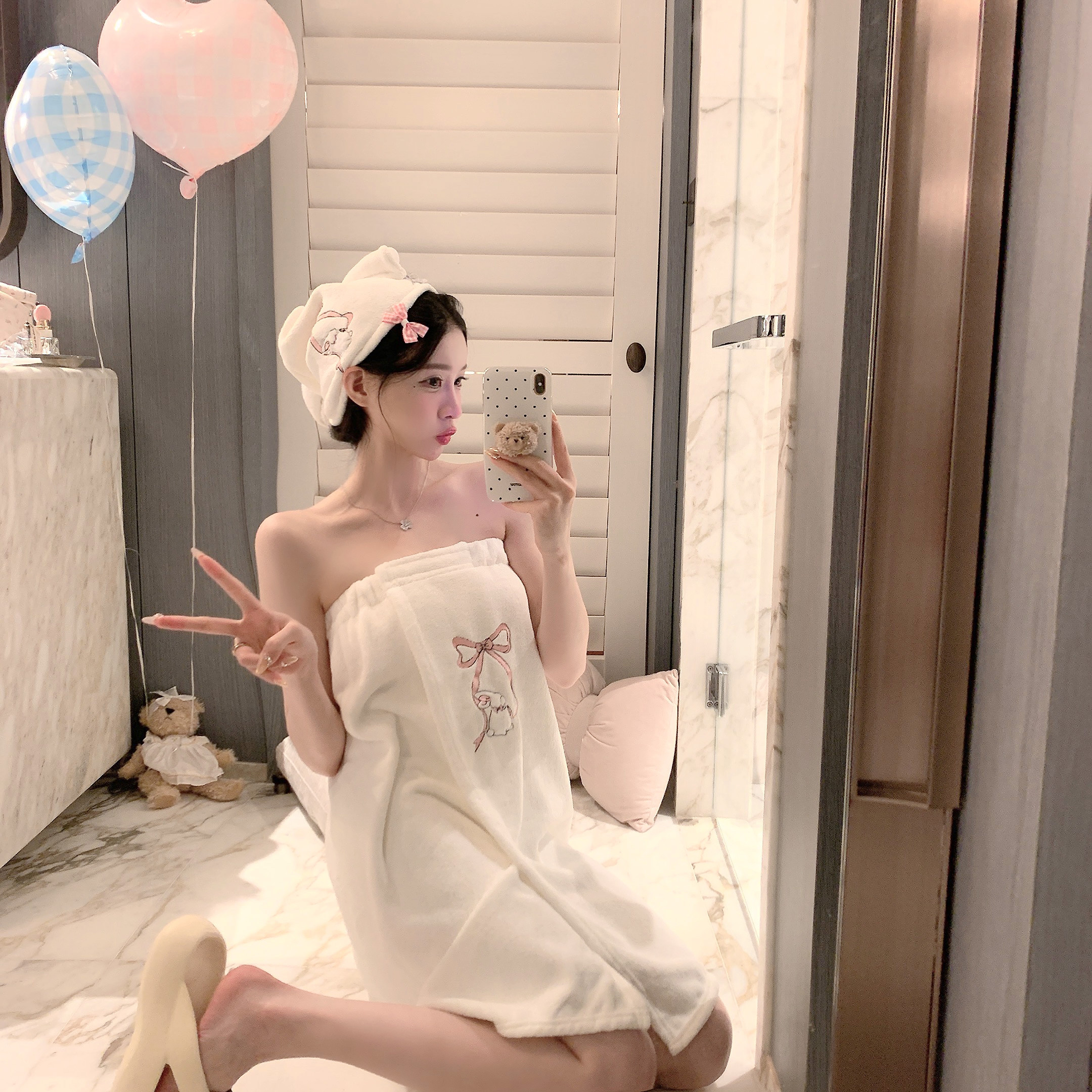 捞捞酱「小兔泡泡浴」珊瑚绒吸水浴裙浴巾可爱魔术贴可裹速干少女,淘宝优惠券,粉丝福利购,淘宝优惠卷