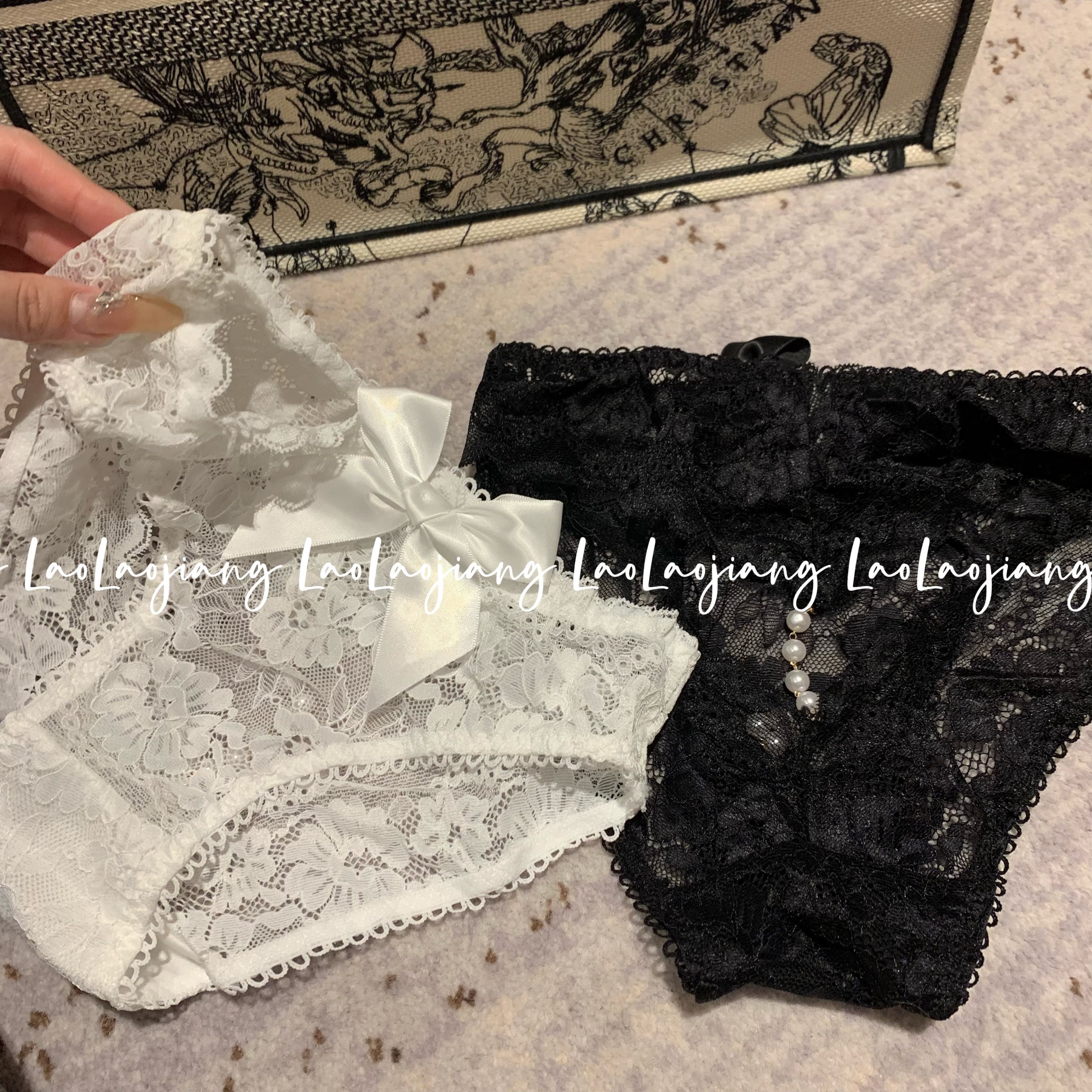 LaoLao酱「蜜桃精」蕾丝漏臀性感珍珠链条三角内裤纯欲女神透气新,淘宝优惠券,粉丝福利购,淘宝优惠卷