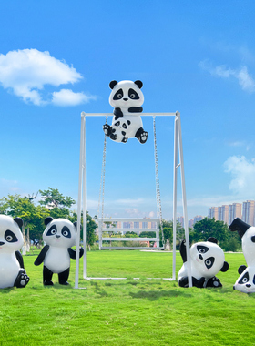 玻璃钢卡通熊猫雕塑景区售楼部彩虹美陈网红拍照打卡动物装饰摆件