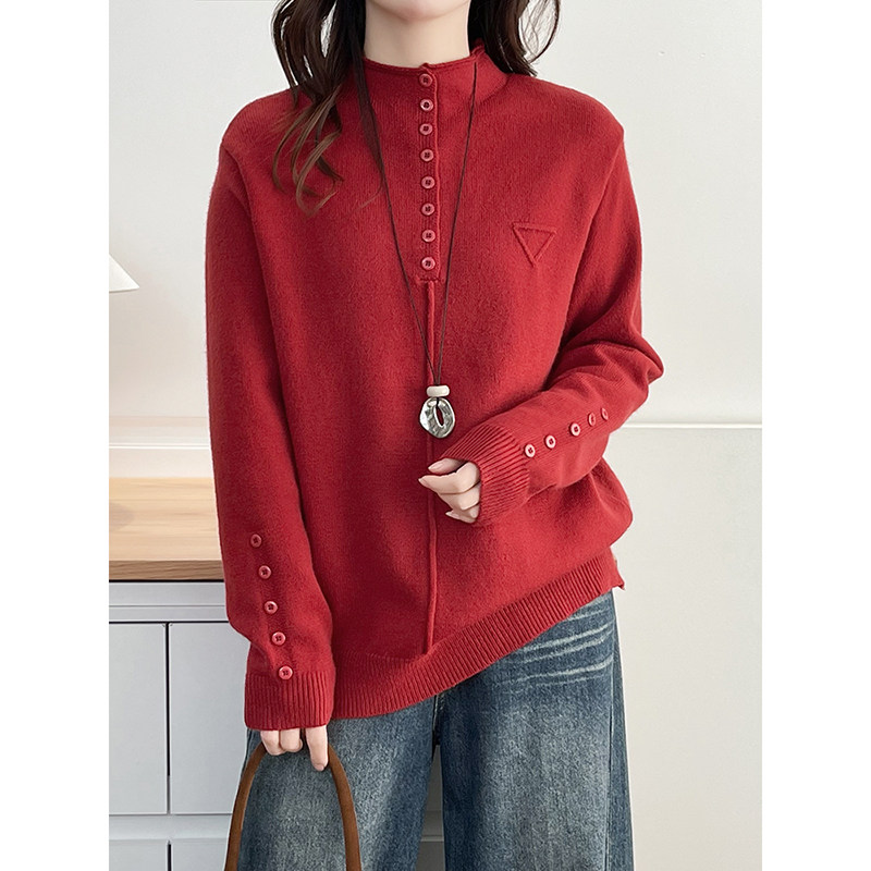 翠袖大码女装韩系本命年红色毛衣冬季新年款半高领针织衫打底上衣,淘宝优惠券,粉丝福利购,淘宝优惠卷