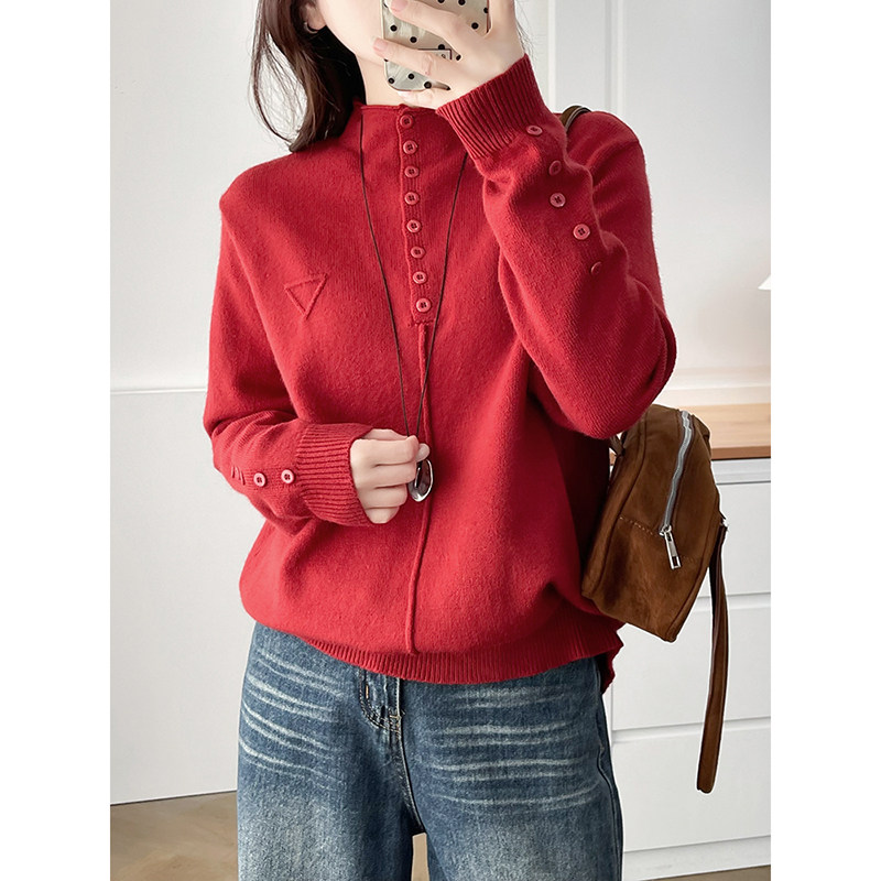 翠袖大码女装韩系本命年红色毛衣冬季新年款半高领针织衫打底上衣,淘宝优惠券,粉丝福利购,淘宝优惠卷