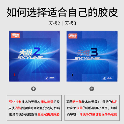 乒乓球拍胶皮红双喜天极3乒乓球胶皮快攻弧圈省套蓝海绵反胶2套胶 - 图0