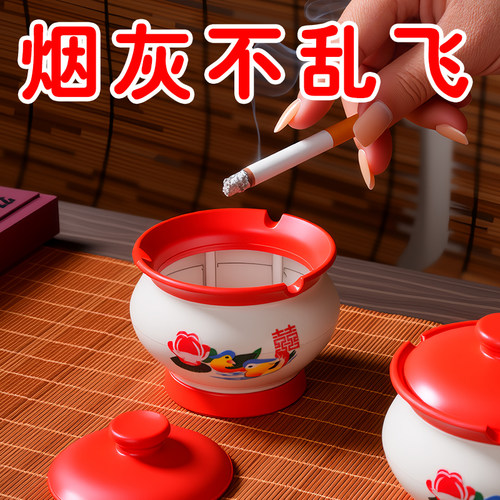 网红创意痰盂烟灰缸办公室客厅怀旧中式搞怪陶瓷带盖防飞灰烟缸 - 图0