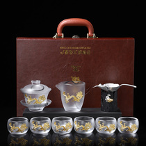 Glazed Kongfu Tea Suit Jade Porcelain Jade Home Brief set of high-end gift box gift office use