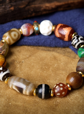 手工牦牛骨天珠多宝手串缠丝玛瑙