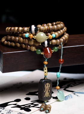 一线黄油沉香木多圈手串天珠招财