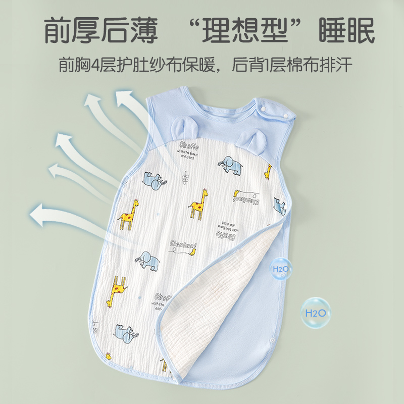 宝宝新生儿纯棉儿童睡袋春夏秋纱布薄款四季通用婴儿睡衣防踢被