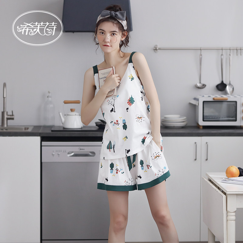 女士两件套装纯棉带无袖性感睡衣 希芙诗睡衣/家居服套装