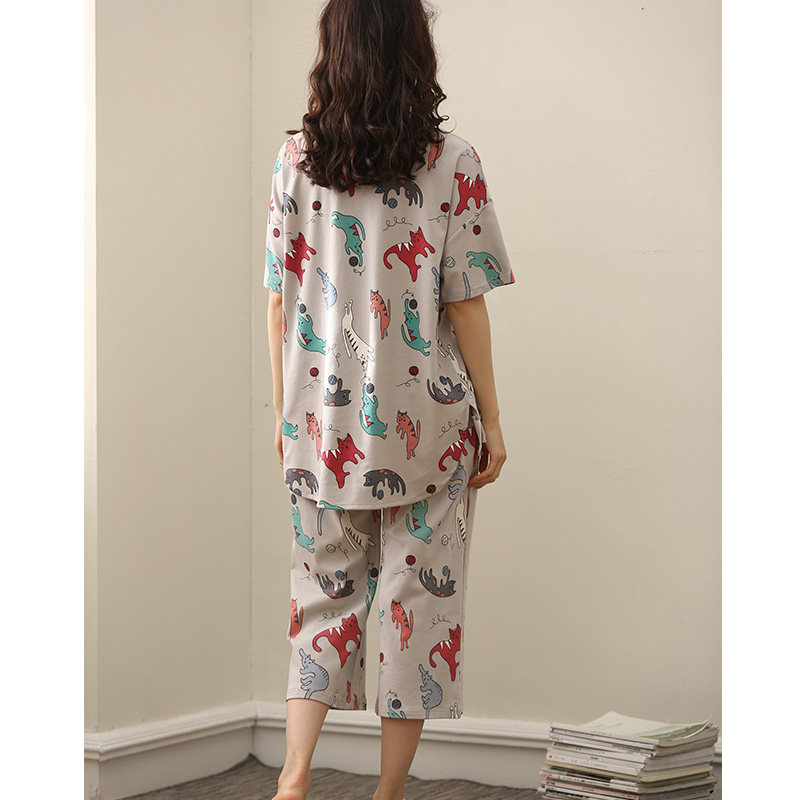 夏纯棉卡通夏装短袖两件套宽松睡衣 希芙诗睡衣/家居服套装