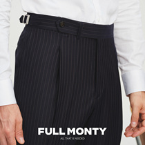 (High Count) Mens high waist Western pants Stripes Paris Buckle Hide Cyan Business Casual Positive Dress Wool West Dress Pants