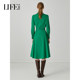 Live Adele green long-sleeved dress autumn and winter floating collar skirt shirt dress 1W4L94152