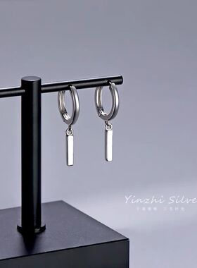 小银条耳环女925银耳扣新款潮小众设计高级感耳坠耳钉耳圈耳饰